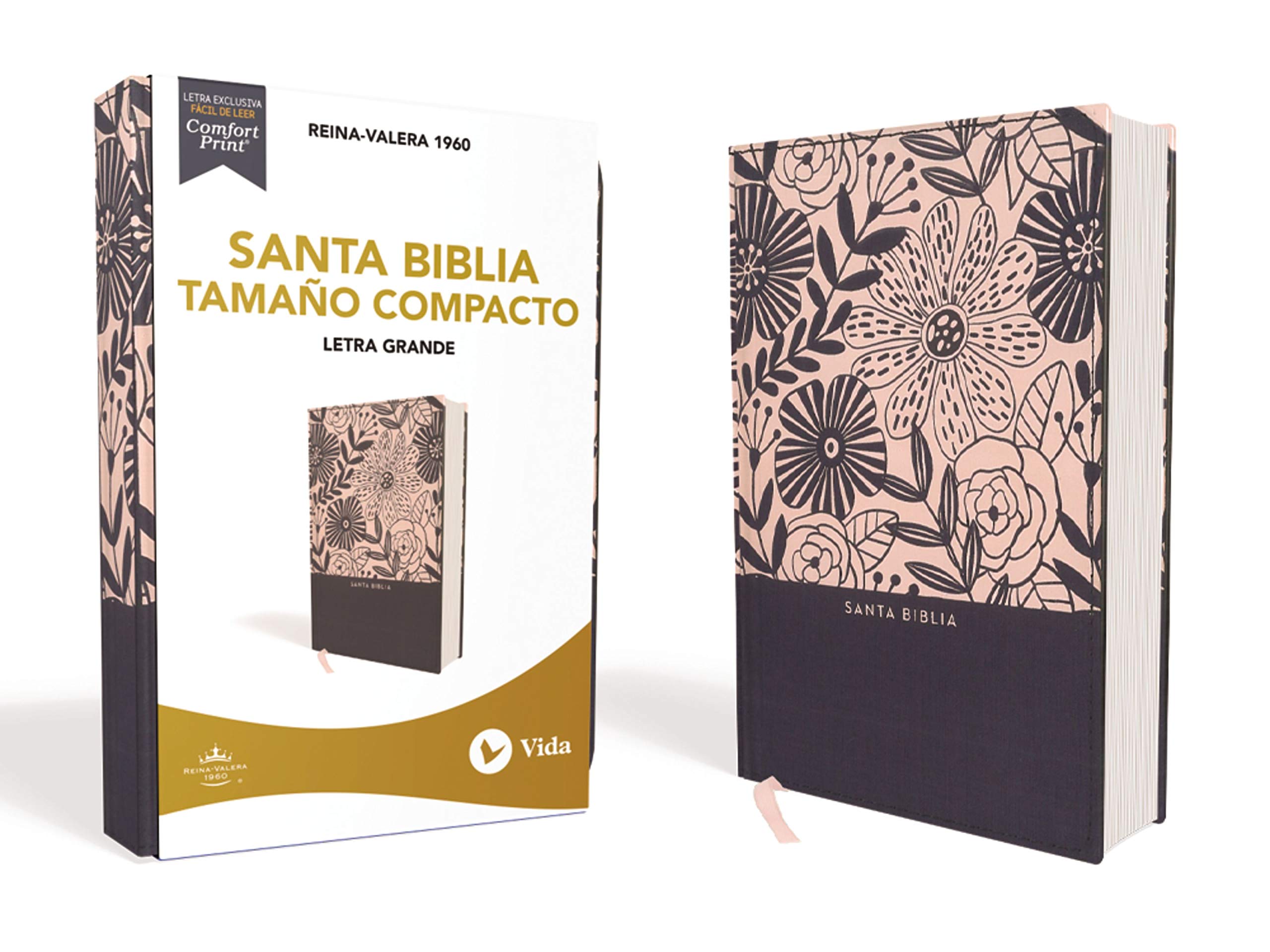RVR60 Biblia Letra Grande Compacta Flores rosa