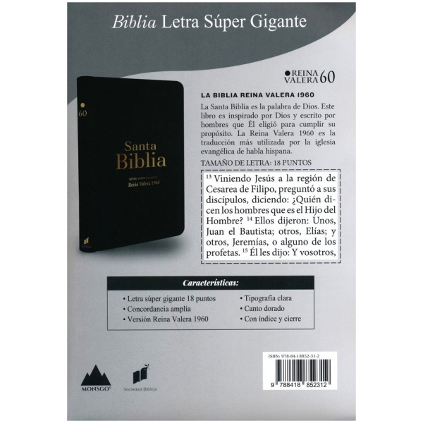 Biblia RVR1960 Letra Súpergigante Negro Cierre Índice - Image 2