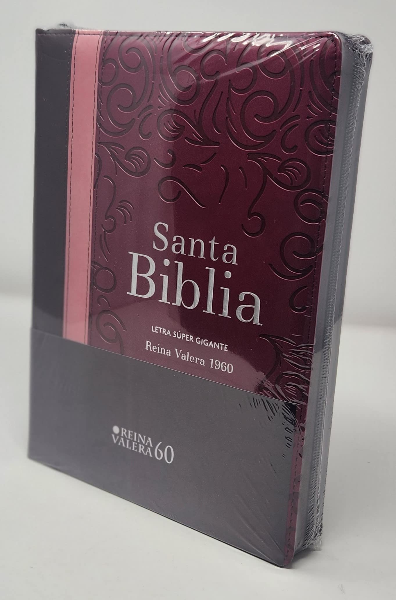 Biblia RVR1960 Letra Súper Gigante Guinda Palo Rosa Marrón Cierre Índice