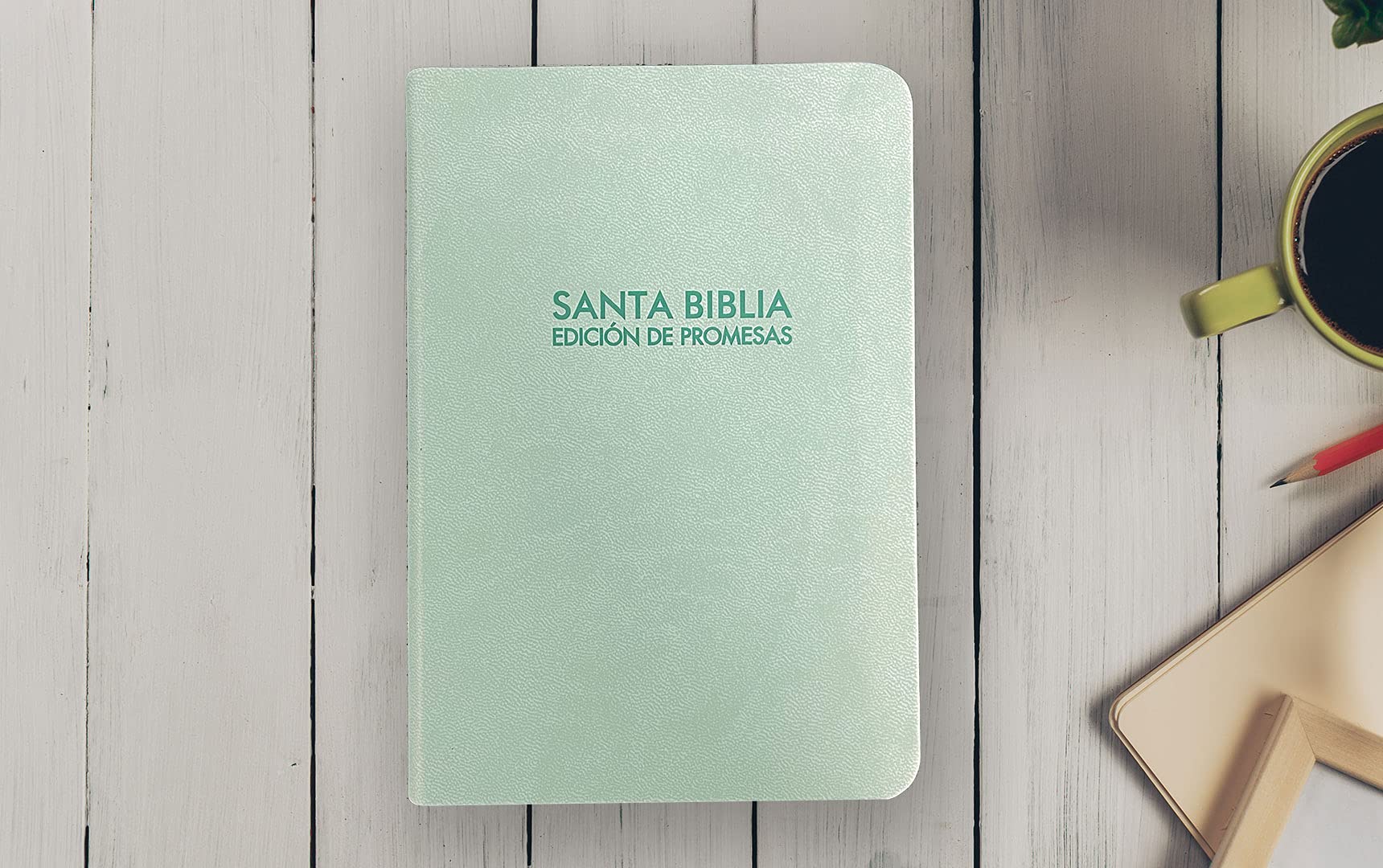 Biblia RVR1960 Promesas Compacta Piel Especial Color Menta 9.5pt