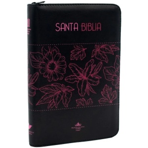 Biblia RVR1960 Mediana Cierre Negro Flores Rosa QR RVR065cZLGPJR