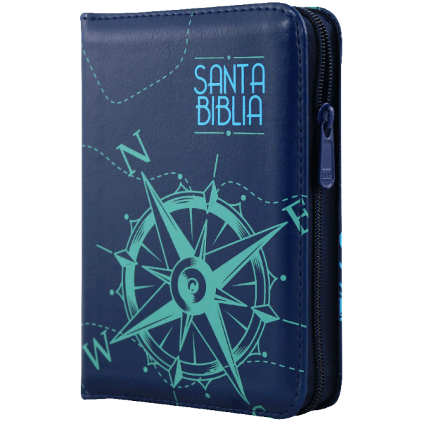 Biblia RVR1960 Bolsillo Im Piel Azul Brújula QR
