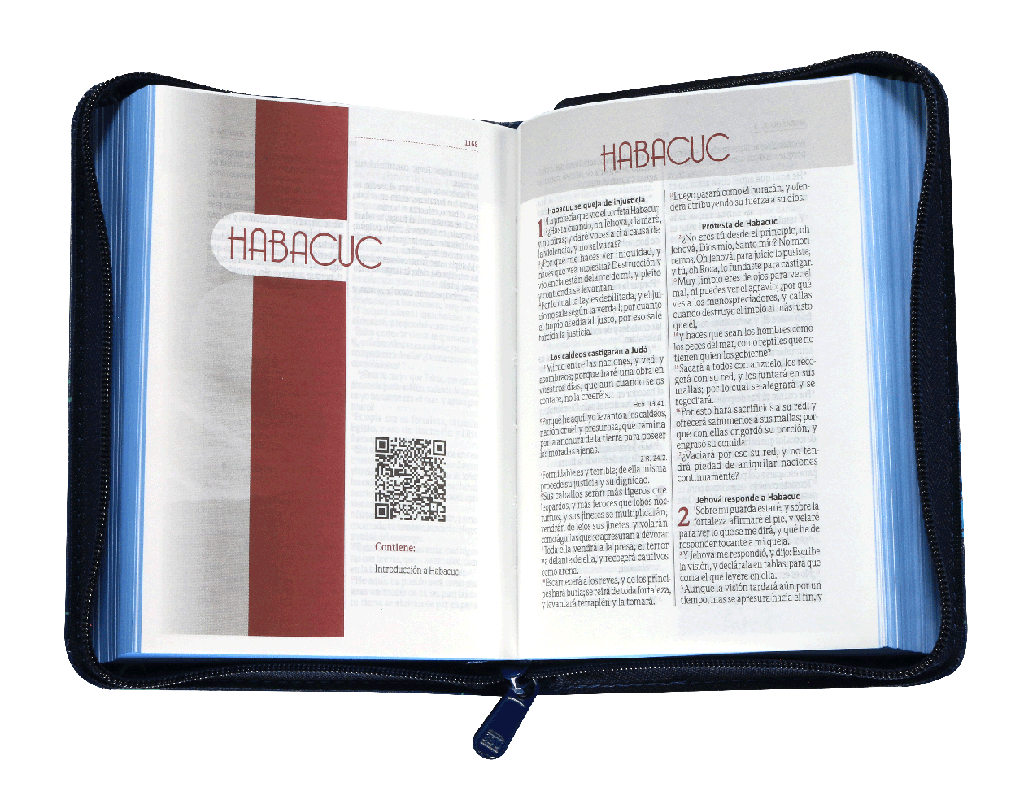 Biblia RVR1960 Bolsillo Im Piel Azul Brújula QR