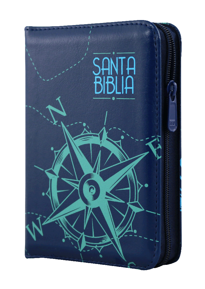 Biblia RVR1960 Bolsillo Im Piel Azul Brújula QR