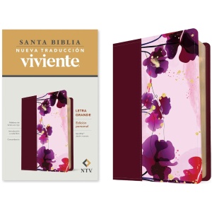 Biblia NTV Personal Letra Grande SentiPiel Jardín Morado Letra Roja