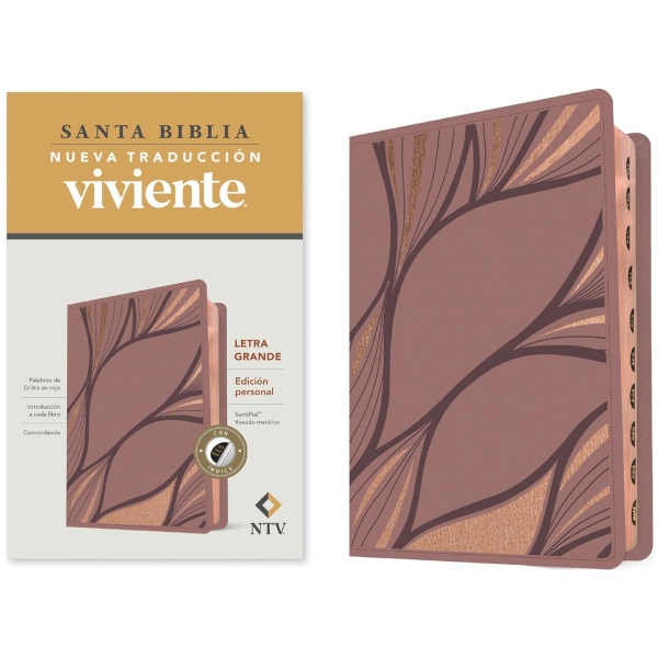Biblia NTV Personal Letra Grande SentiPiel Rosado Metálico Índice