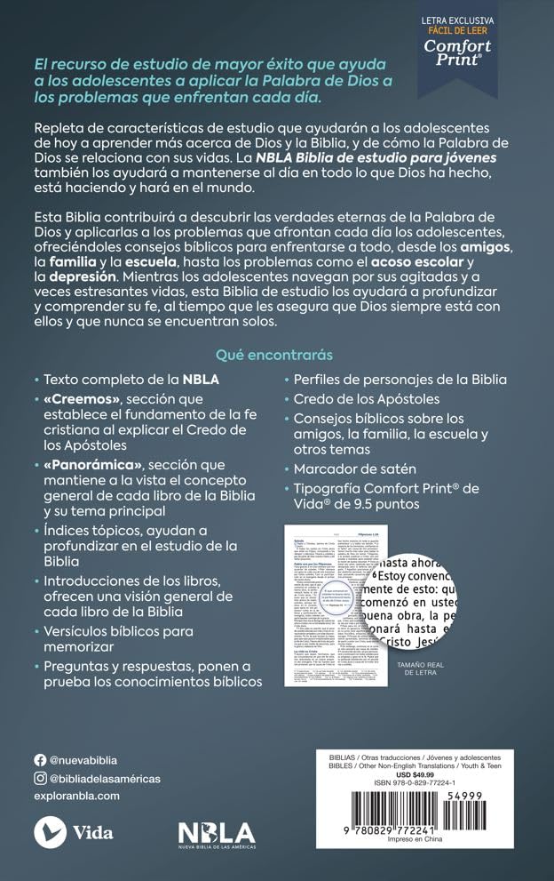 Biblia NBLA Estudio Jóvenes Leathersoft Azul Comfort Print