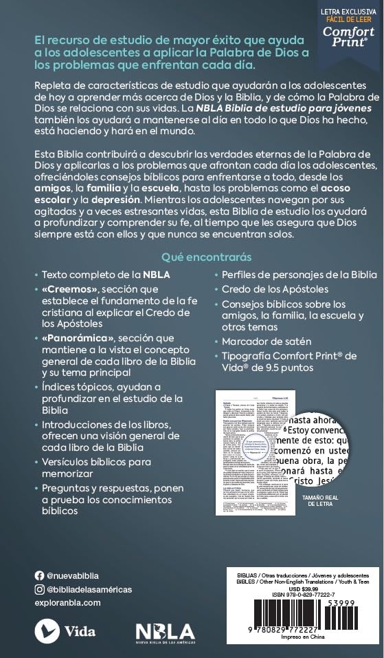 Biblia NBLA Estudio Jóvenes Tapa Dura Azul Comfort Print