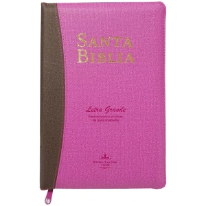 Biblia RVR1960 Mediana Letra Grande Imitación Piel Marrón/Rosa Cierre