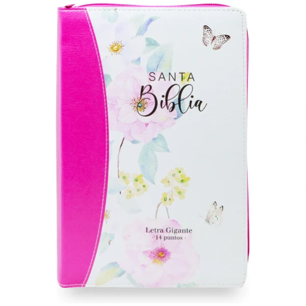 Biblia RVR1960 Gracia lt gigante flores rosas cierre manual 14pt 068PJR