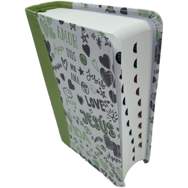 Biblia RVR1960 Palabras de vida amor verde im piel índice bolsillo 8.5pt - Image 2