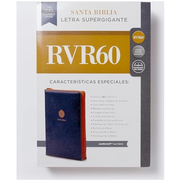 Biblia RVR1960 letra supergigante Leathersoft cierre Azul - Image 6