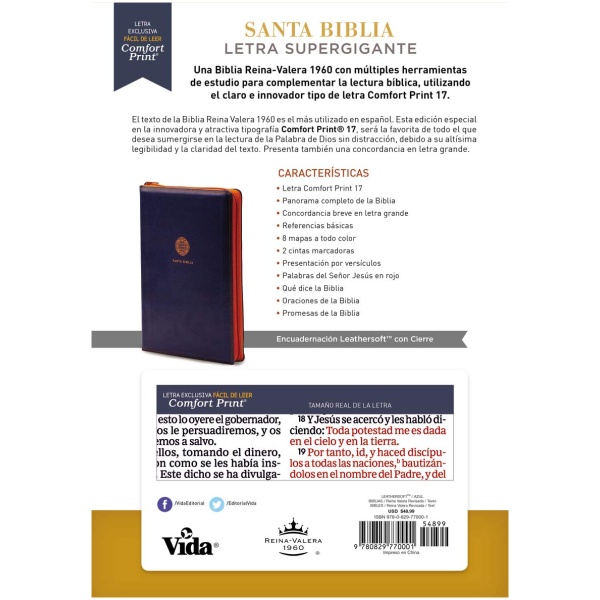 Biblia RVR1960 letra supergigante Leathersoft cierre Azul - Image 2
