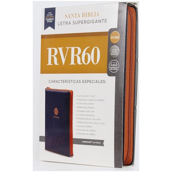 Biblia RVR1960 letra supergigante Leathersoft cierre Azul - Image 8