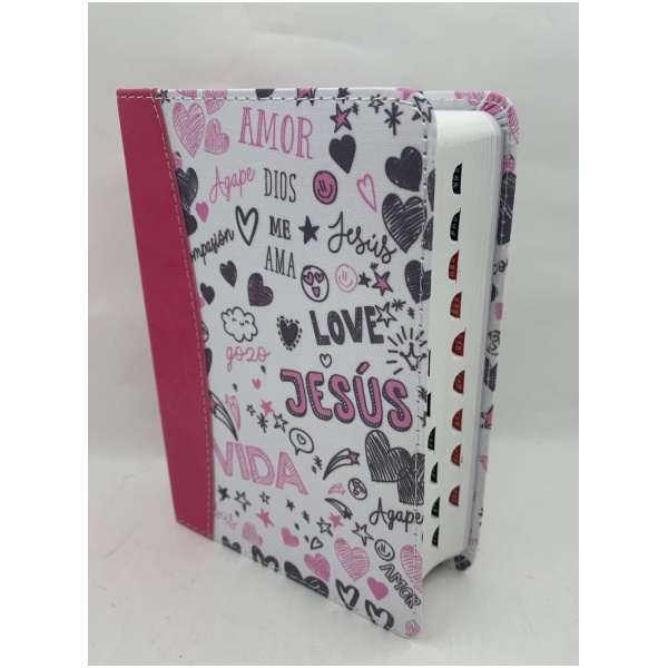 Biblia RVR1960 Palabras de vida amor rosa im piel índice bolsillo 8.5pt