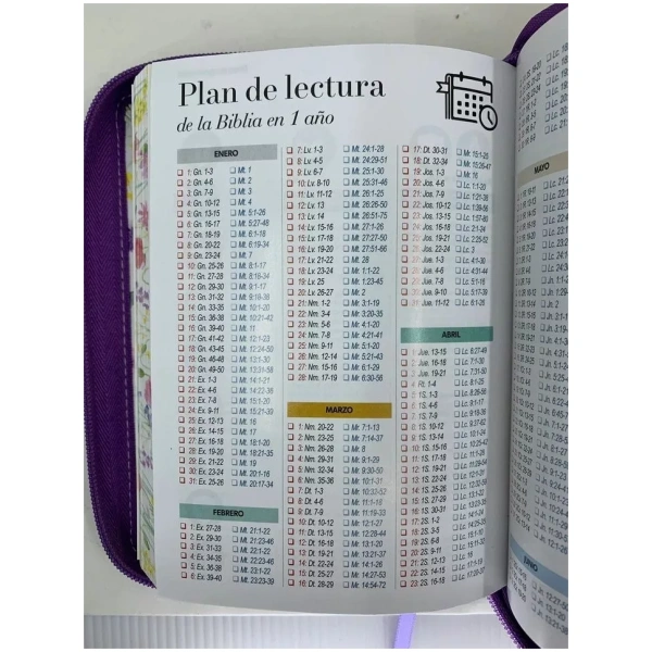 Biblia RVR1960 Primaveral lila oscuro im piel cierre chica 11pt LG PRJ - Image 7