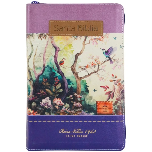 Biblia RVR1960 Fantasia lila morada cierre índice manual 12.5pt