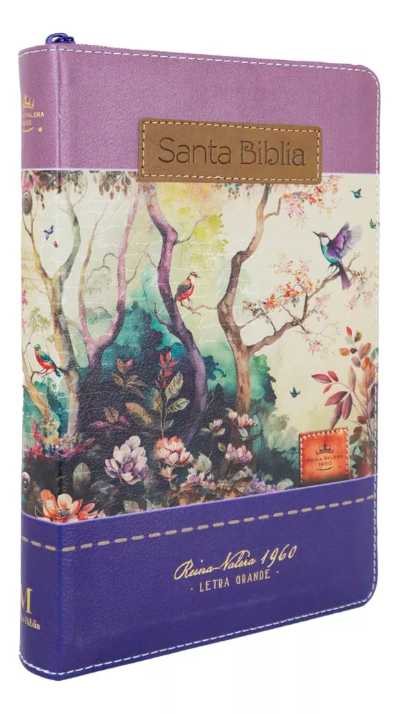 Biblia RVR1960 Fantasia lila morada cierre índice manual 12.5pt