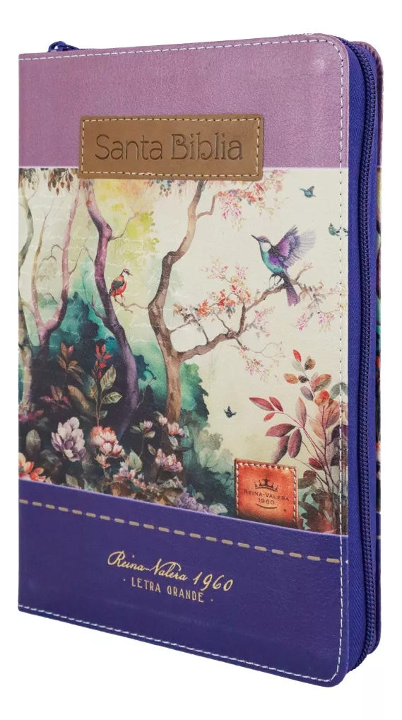 Biblia RVR1960 Fantasia lila morada cierre índice manual 12.5pt
