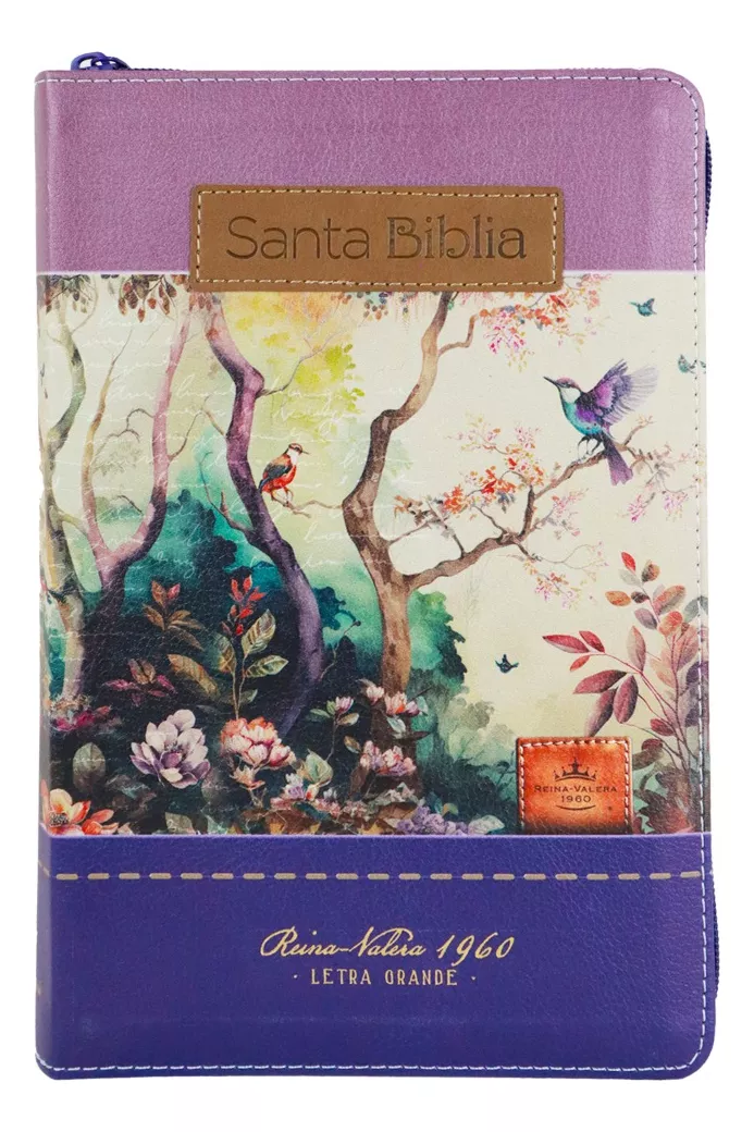 Biblia RVR1960 Fantasia lila morada cierre índice manual 12.5pt
