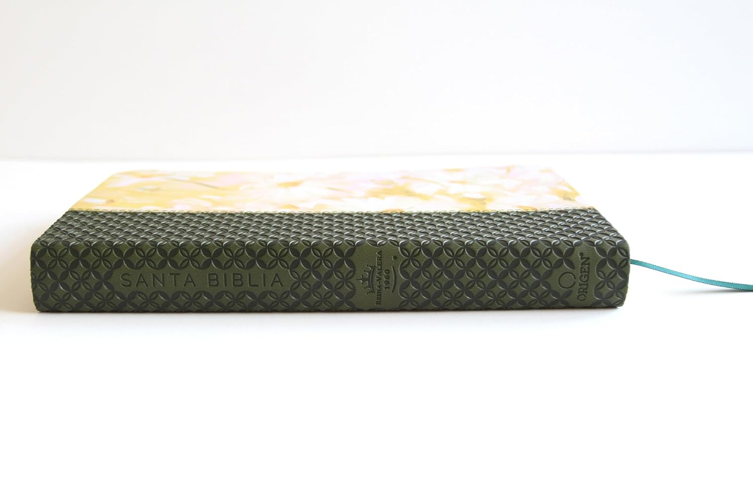 Biblia RVR1960 letra grande piel verde flores manual 10.5pt