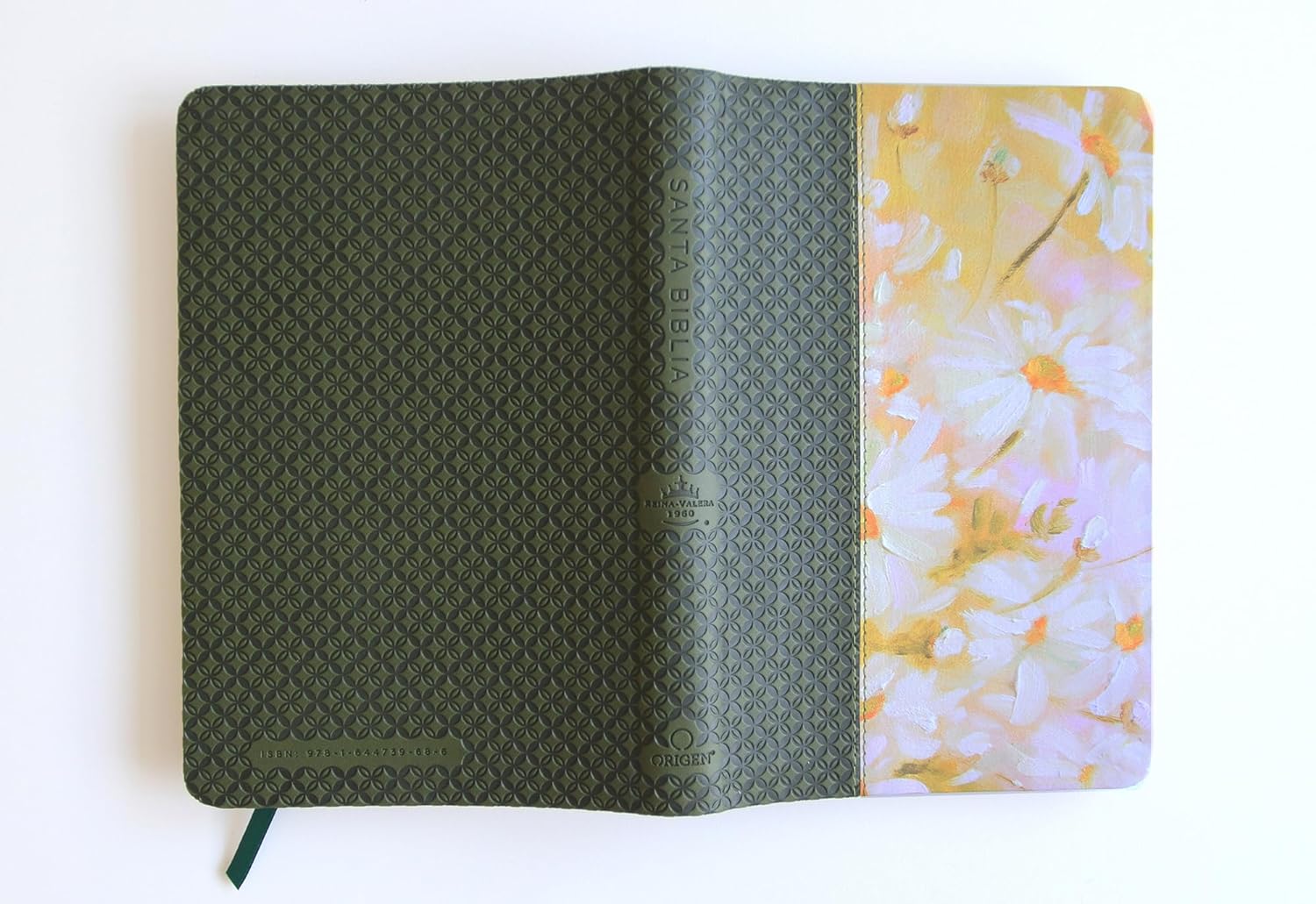 Biblia RVR1960 letra grande piel verde flores manual 10.5pt