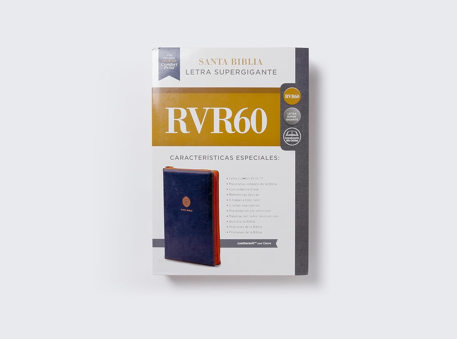 Biblia RVR1960 letra supergigante Leathersoft cierre Azul