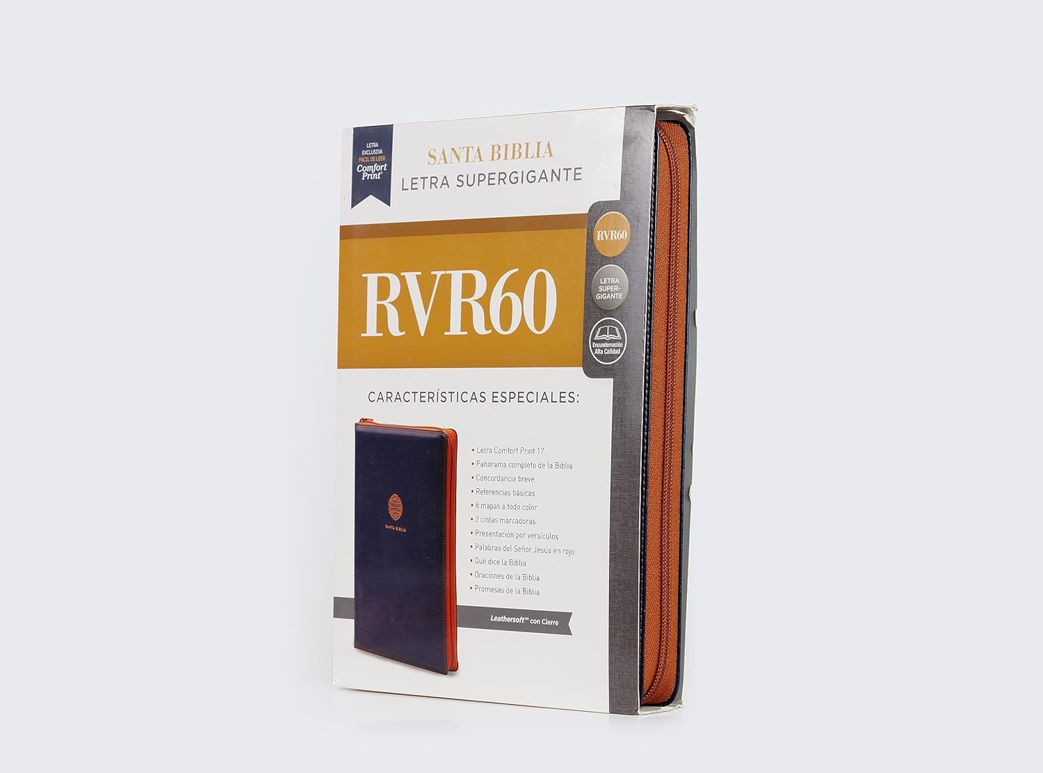 Biblia RVR1960 letra supergigante Leathersoft cierre Azul