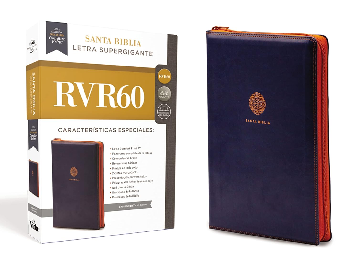 Biblia RVR1960 letra supergigante Leathersoft cierre Azul