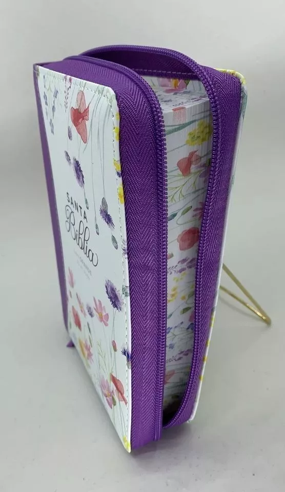 Biblia RVR1960 Primaveral lila oscuro im piel cierre chica 11pt LG PRJ