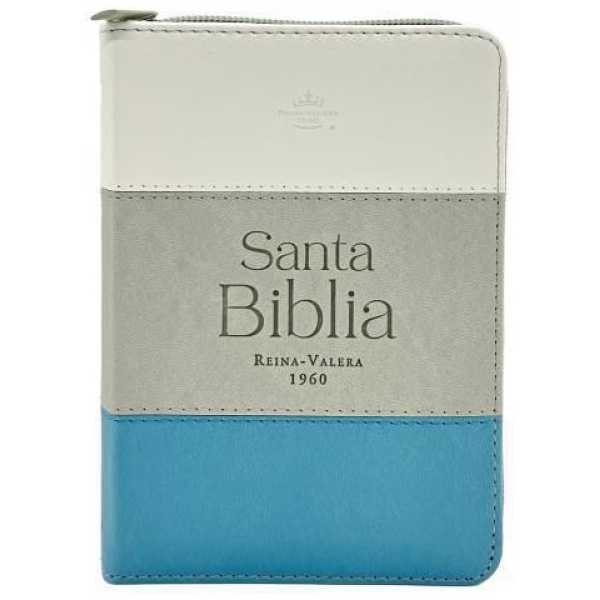 Biblia RVR1960 Tricolor blanco gris turquesa bolsillo cierre índice 8.5pt