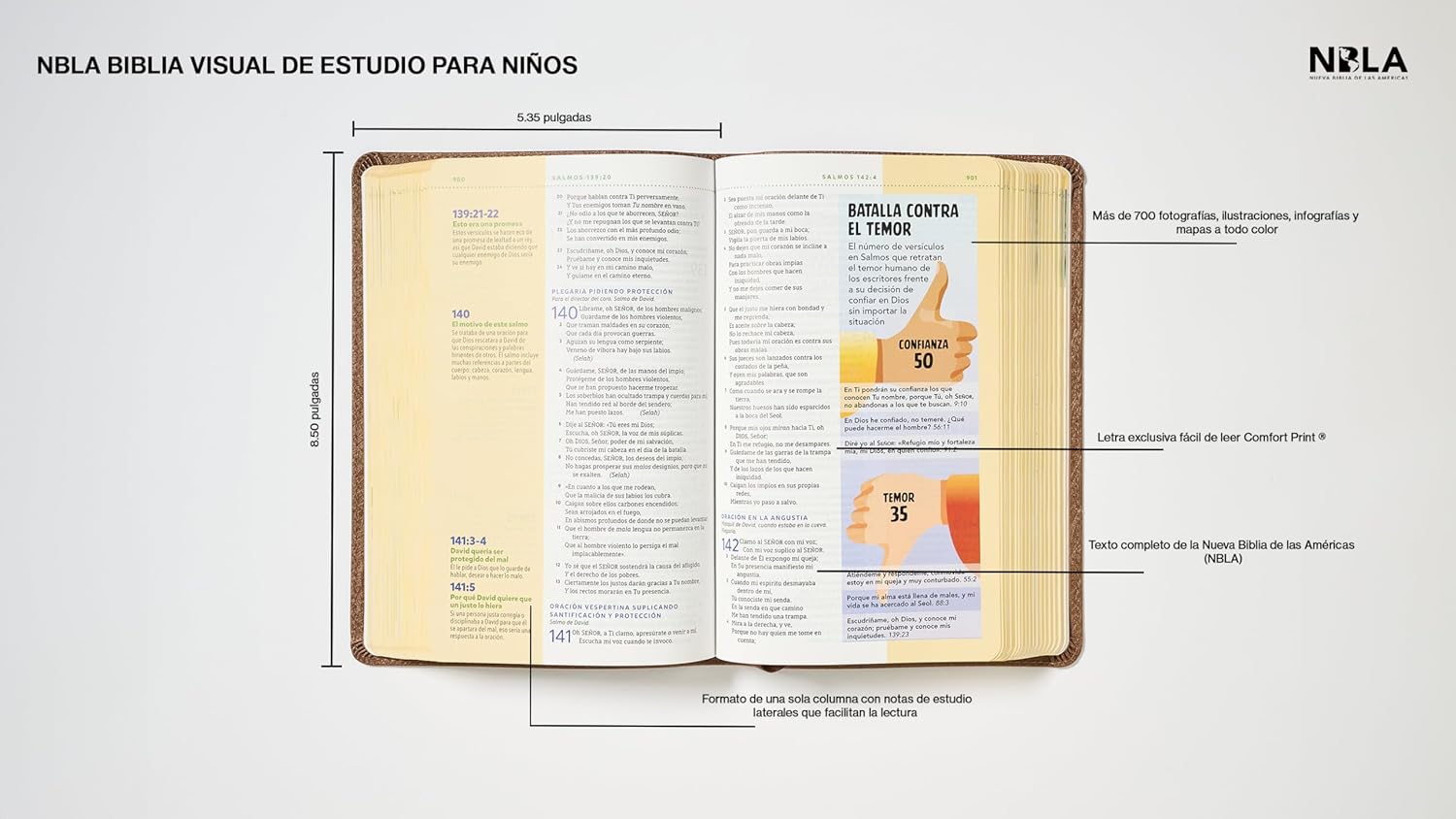 Biblia NBLA Visual de estudio para niños cafe imit piel