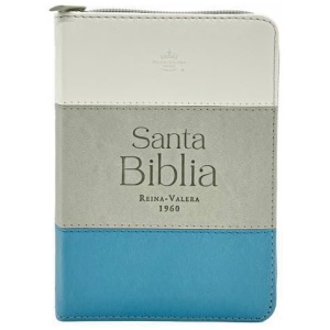 Biblia RVR1960 Tricolor blanco gris turquesa bolsillo cierre índice 8.5pt