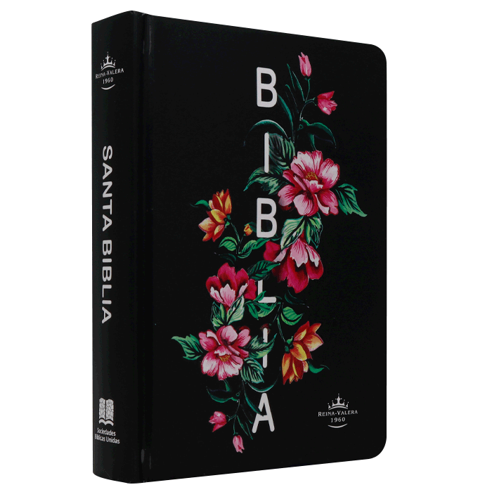 Biblia RVR1960 Fuente de bendiciones chica tapa dura negro flores 9pt RVR043cLMFB - Image 2