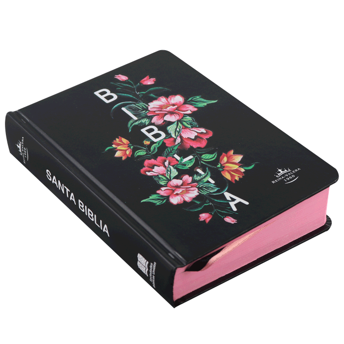 Biblia RVR1960 Fuente de bendiciones chica tapa dura negro flores 9pt RVR043cLMFB - Image 3