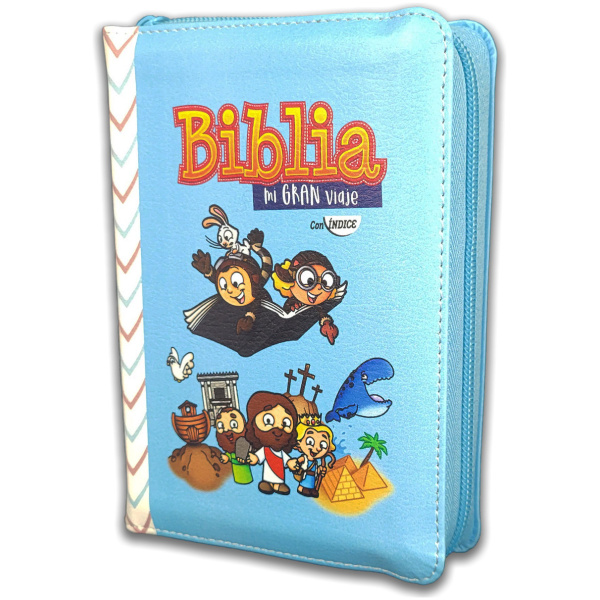 Biblia RVR1960 Mi gran viaje azul im piel cierre índice bolsillo 8.5pt