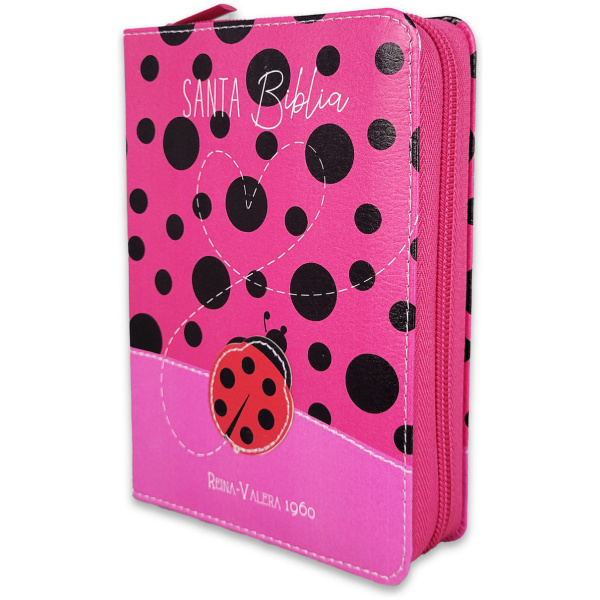 Biblia RVR1960 Primor fuscia mariquita con topos im piel cierre bolsillo 8.5pt