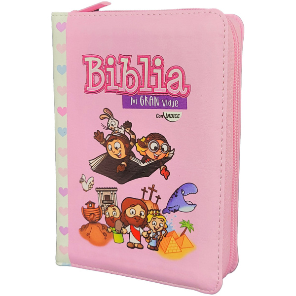Biblia RVR1960 Mi gran viaje rosa im piel cierre índice bolsillo 8.5pt