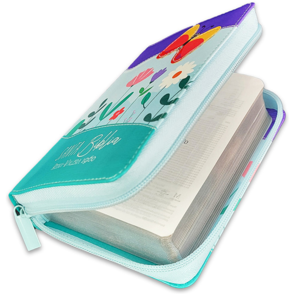 Biblia RVR1960 Primor lila/azul/turquesa mariposa im piel cierre bolsillo 8.5pt - Image 6