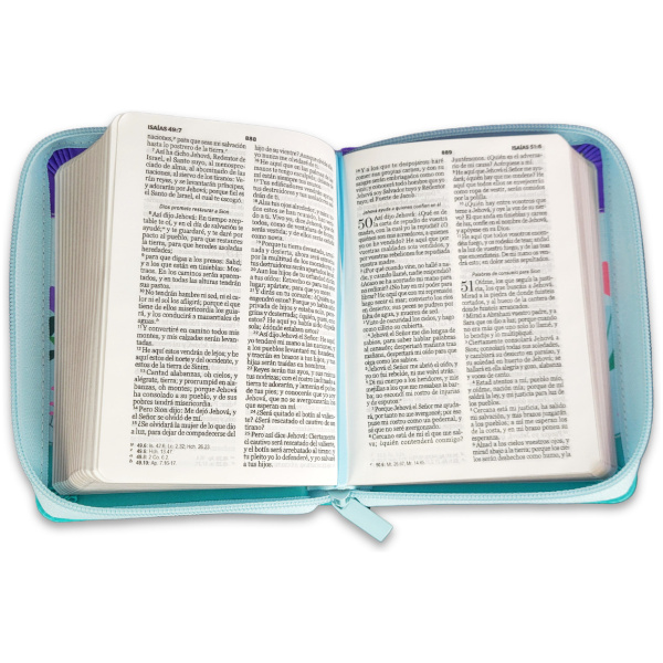 Biblia RVR1960 Primor lila/azul/turquesa mariposa im piel cierre bolsillo 8.5pt - Image 2