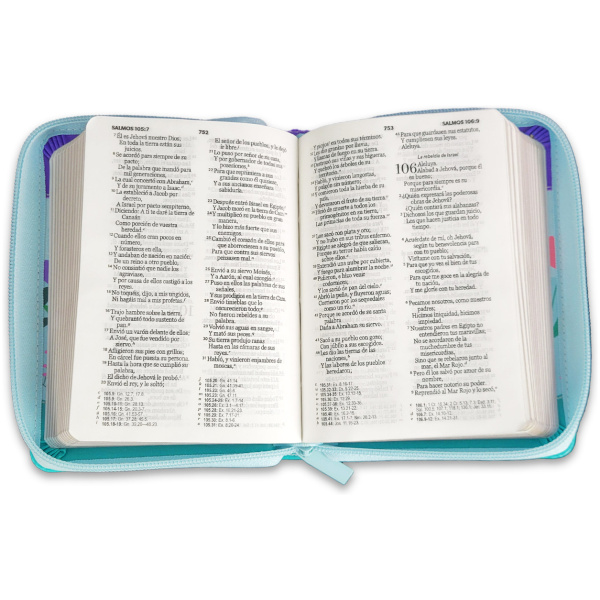 Biblia RVR1960 Primor lila/azul/turquesa mariposa im piel cierre bolsillo 8.5pt - Image 3