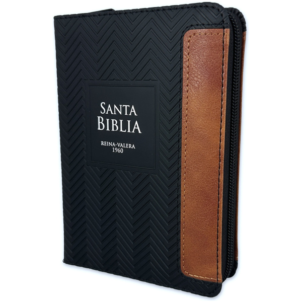 Biblia RVR1960 Geometrico negro cafe im piel cierre índice bolsillo 8.5pt