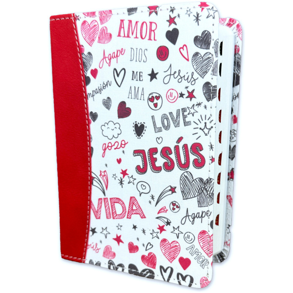 Biblia RVR1960 Palabras de vida amor rojo c bco im piel-Cloth índice bolsillo 8.5pt