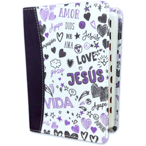 Biblia RVR1960 Palabras de vida amor lila c bco im piel-Cloth índice bolsillo 8.5pt