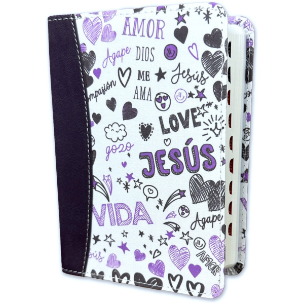 Biblia RVR1960 Palabras de vida amor lila c bco im piel-Cloth índice bolsillo 8.5pt