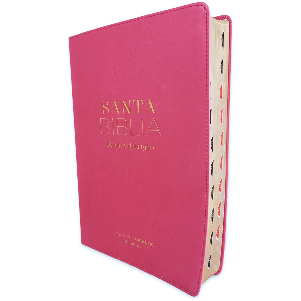 Biblia RVR1960 Clásica súper gigante fucsia im piel índice 19pt
