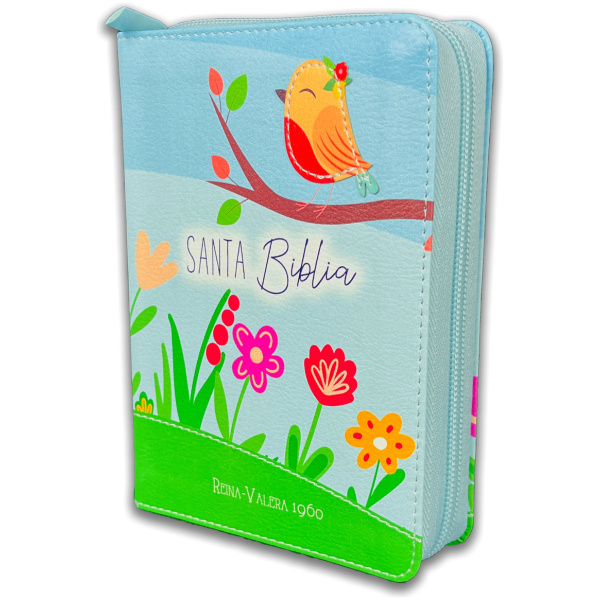 Biblia RVR1960 Primor azul/verde pajaro im piel cierre bolsillo 8.5pt