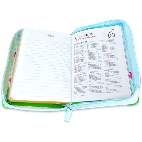 Biblia RVR1960 Primor azul/verde pajaro im piel cierre bolsillo 8.5pt - Image 4