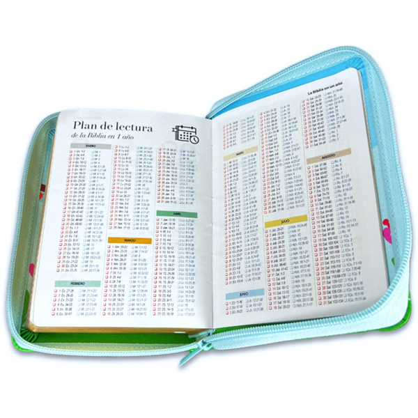 Biblia RVR1960 Primor azul/verde pajaro im piel cierre bolsillo 8.5pt - Image 5
