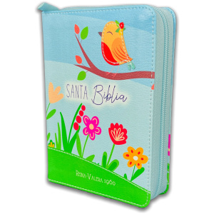 Biblia RVR1960 Primor azul/verde pajaro im piel cierre bolsillo 8.5pt